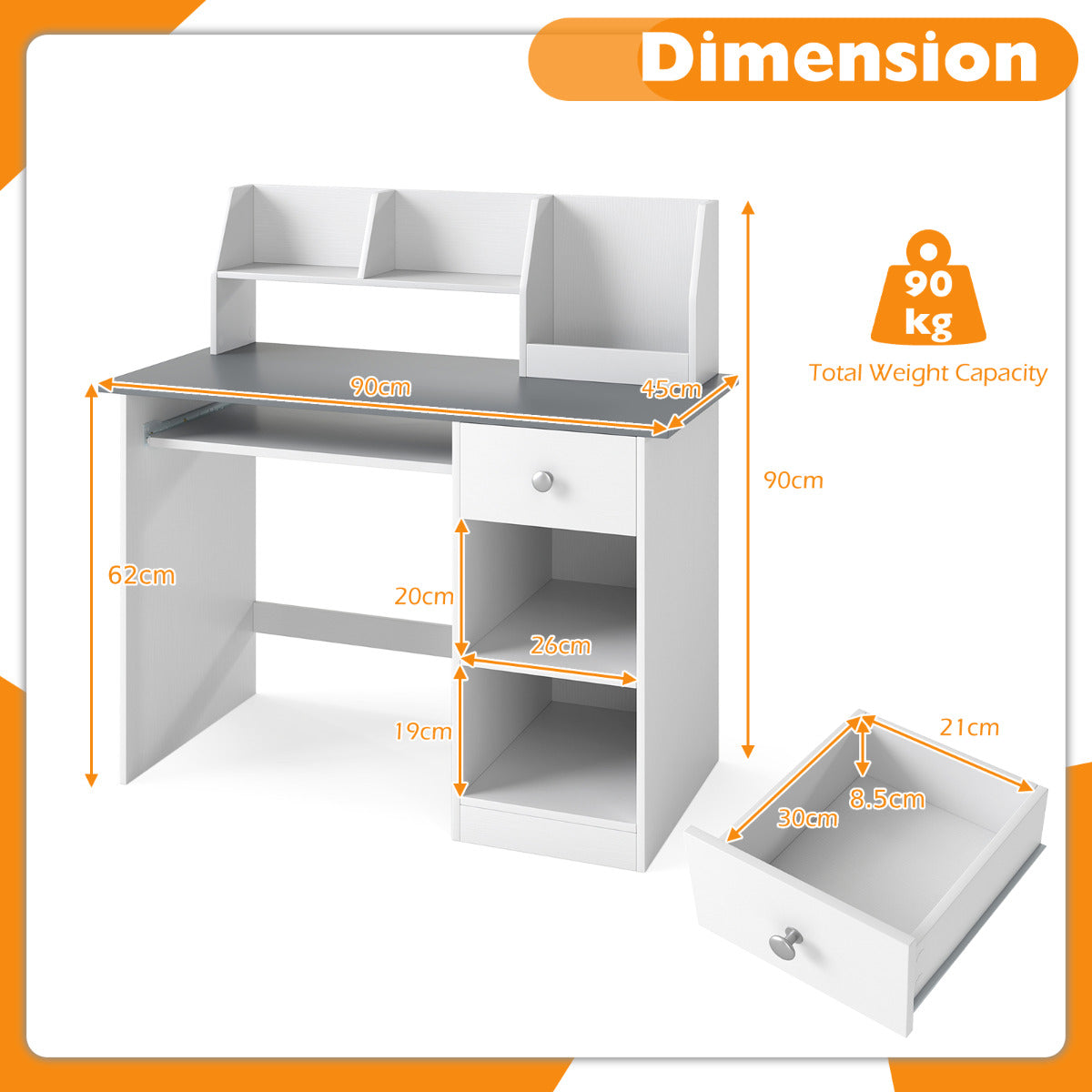 Kids Study Desk Multifunctional Student Desk-Grey