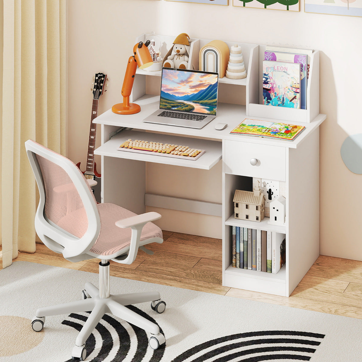 Kids Study Desk Multifunctional Student Desk-White