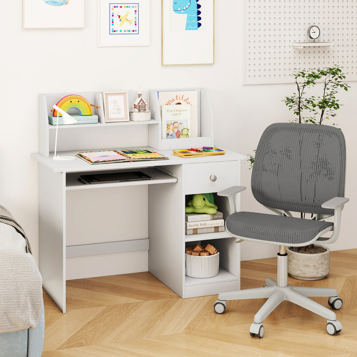 Kids Study Desk Multifunctional Student Desk-White
