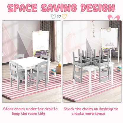 Kids Table and 4 Chairs Set for Toddlers Dining, Drawing, Reading-Grey