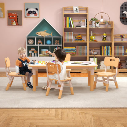 Kids Table and 4 Chairs Set with Graffiti Desktop for Home Daycare School-Natural