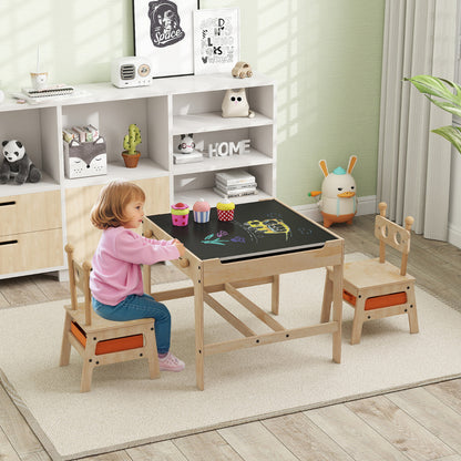 Kids Table and Chairs 4 in 1 Wooden Activity Desk Set (Bear Shape)-Natural