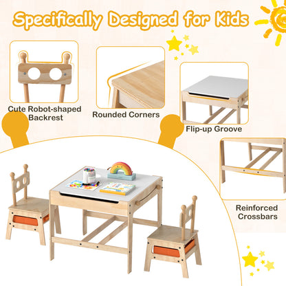 Kids Table and Chairs 4 in 1 Wooden Activity Desk Set (Bear Shape)-Natural