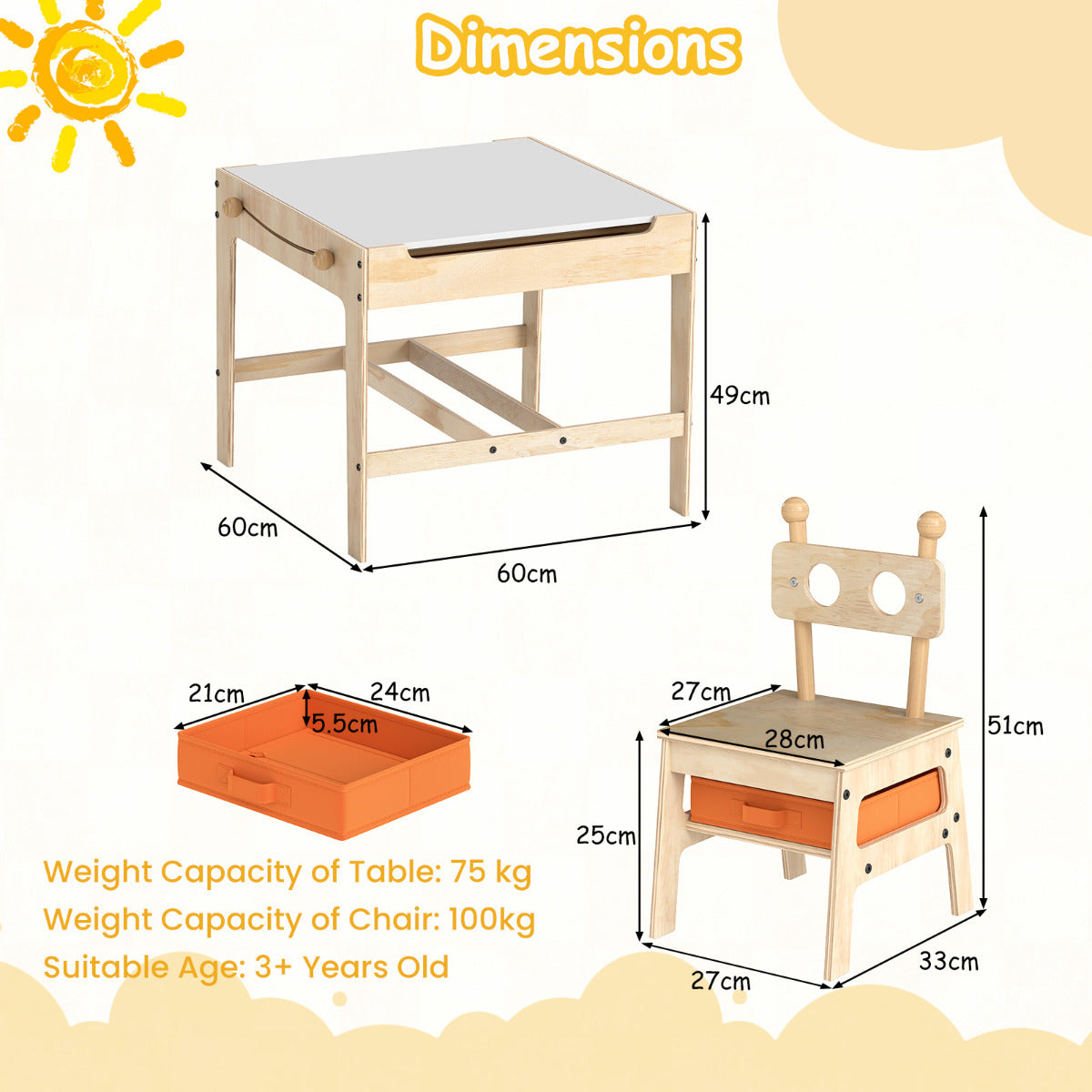 Kids Table and Chairs 4 in 1 Wooden Activity Desk Set (Bear Shape)-Natural