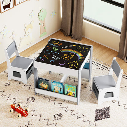 Kids Table and Chairs Set Toddler Wooden Activity Desk-Grey