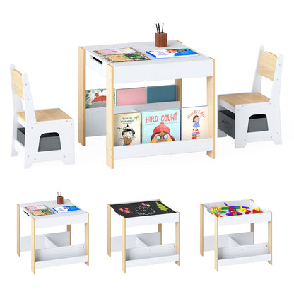 Kids Table and Chairs Set Toddler Wooden Activity Desk-Natural