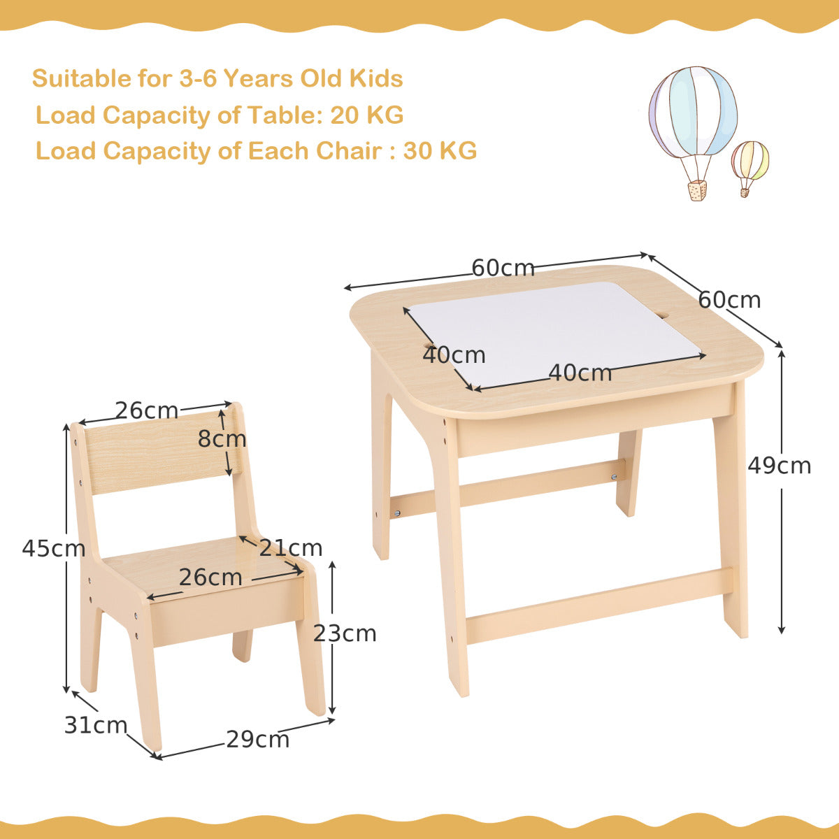 Kids Table and Chairs Set with Double-Sided Tabletop and Hidden Storage-Walnut