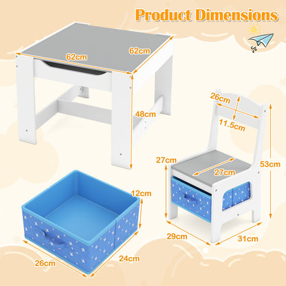 Kids Table Chair Set with Double Side Tabletop Table and Storage Box-Navy