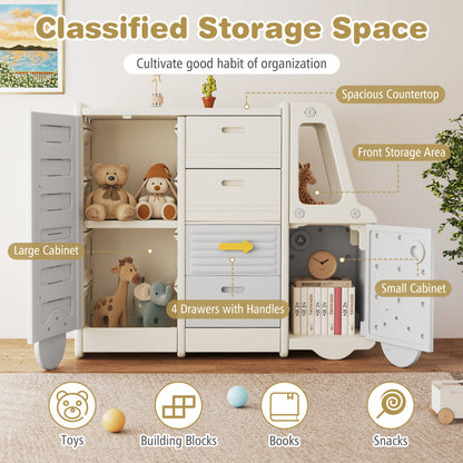 Kids Toy Storage Organizer with 4 Pull-out Drawers-Grey