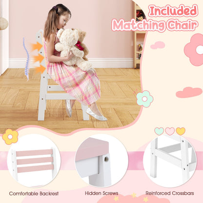 Kids Vanity Table and Chair Set with Lighted Mirror Open Storage Shelves-Pink & White