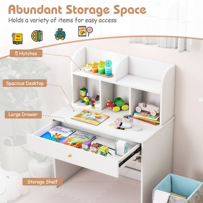 Kids Wooden Study Desk with Drawer and Storage Shelf-White