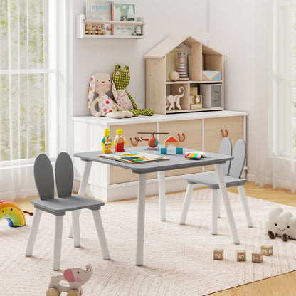 Kids Wooden Table and Rabbit Chairs Set with Space-Saving Structure-Grey