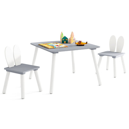 Kids Wooden Table and Rabbit Chairs Set with Space-Saving Structure-Grey