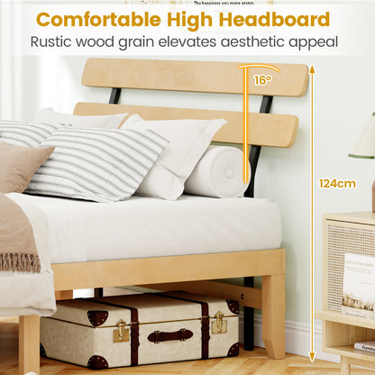 Solid Wood Platform Bed with Retro Headboard Slats Support Mattress Foundation-Natural-King Size
