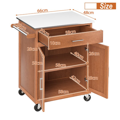 Kitchen Trolley with Stainless Steel Countertop and 3-Position Adjustable Shelf