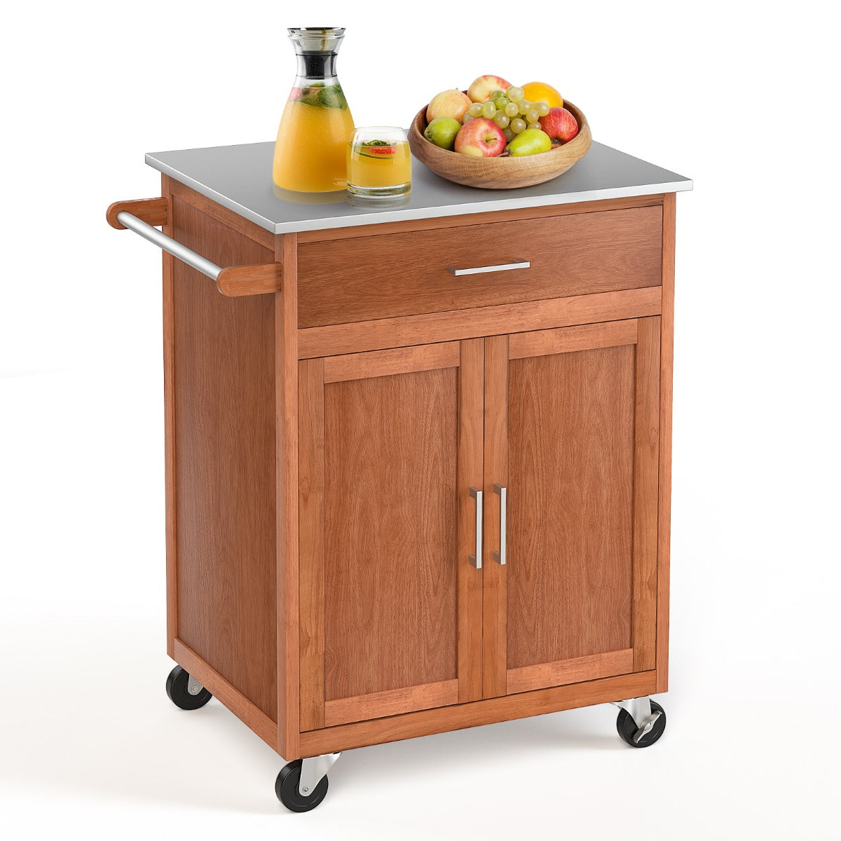 Kitchen Trolley with Stainless Steel Countertop and 3-Position Adjustable Shelf