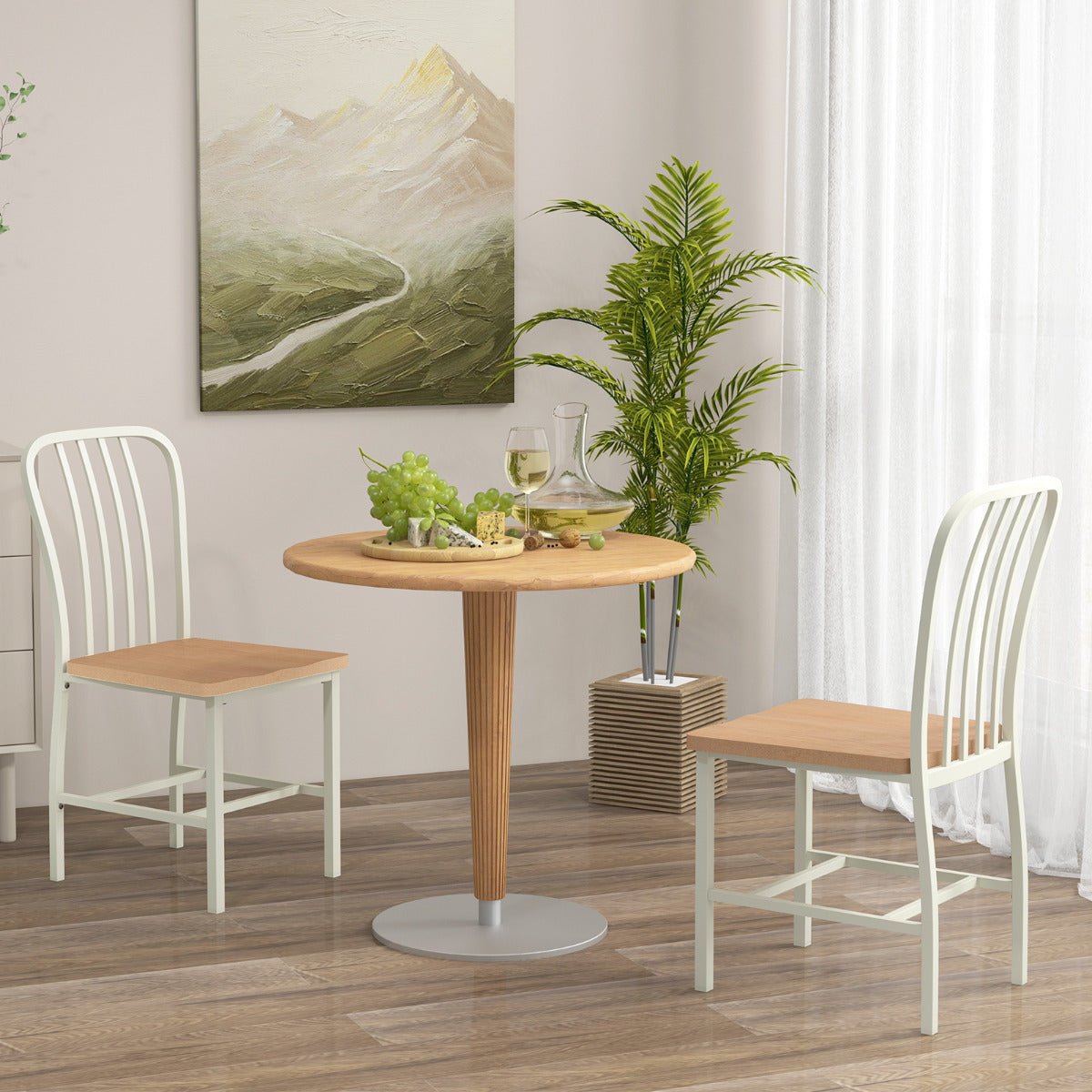 Kitchen Dining Chair Set of 4 with Ergonomic Seat and Footrest-White