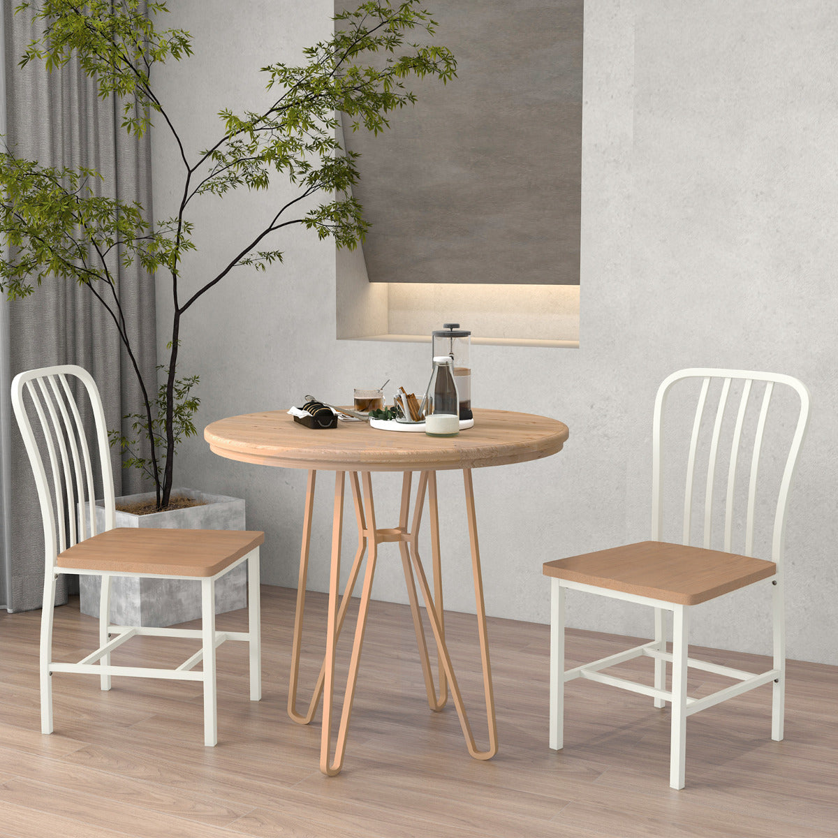 Kitchen Dining Chair Set of 4 with Ergonomic Seat and Footrest-White