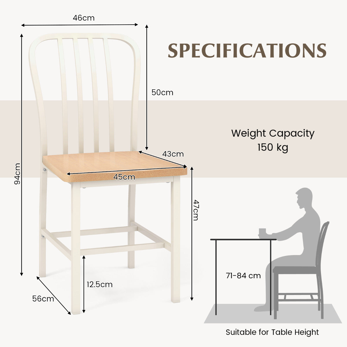 Kitchen Dining Chair Set of 4 with Ergonomic Seat and Footrest-White