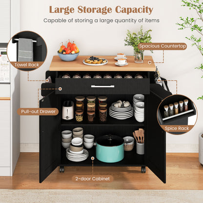Kitchen Island Cart with Storage and Adjustable Shelf-Black