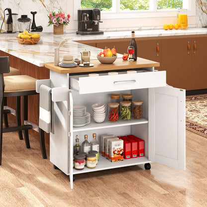Kitchen Island Cart with Storage and Adjustable Shelf-White
