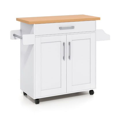 Kitchen Island Cart with Storage and Adjustable Shelf-White