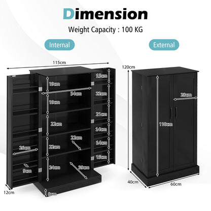 120cm Kitchen Pantry Cabinet with Doors and Adjustable Shelves-Black
