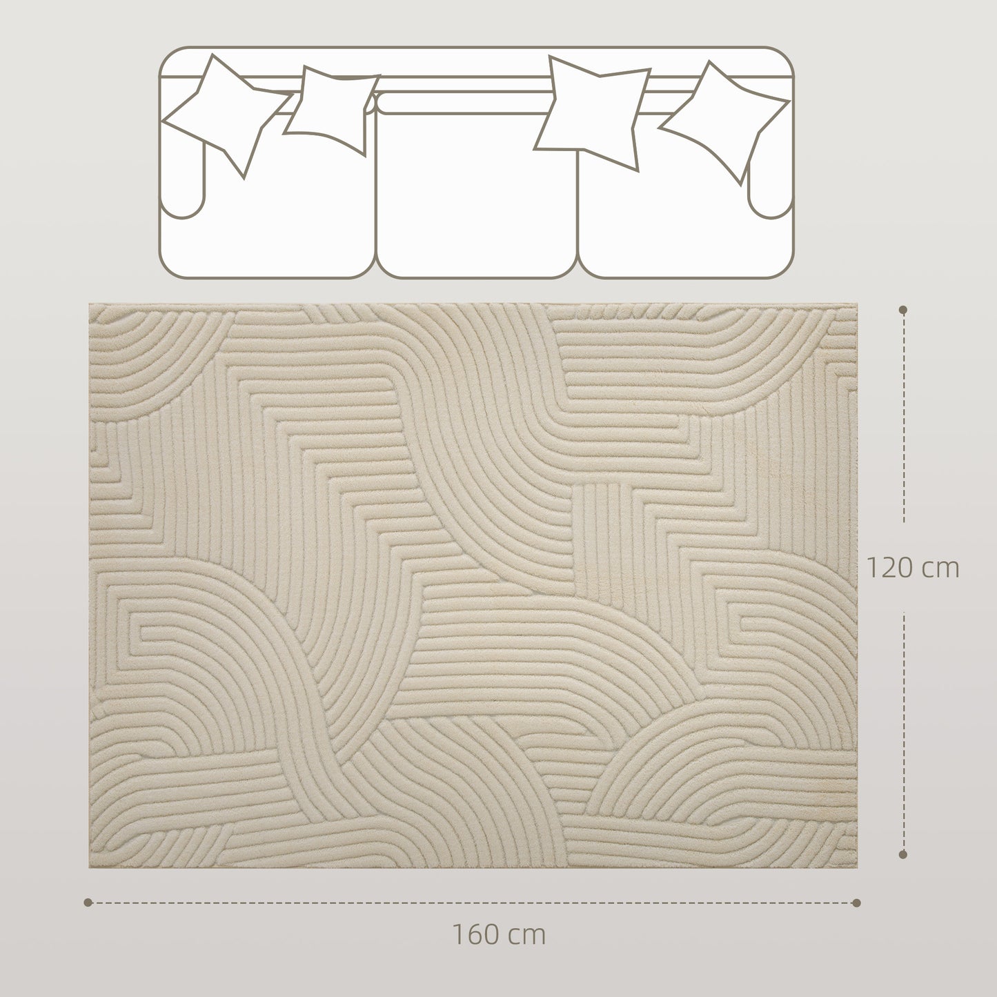 HOMCOM Modern Geometric Rug, Thick & Plush, Non-Slip, 160 x 120 cm â Cream, Living Room/Bedroom/Office