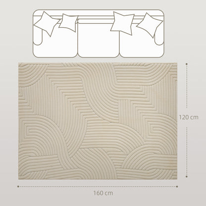 HOMCOM Modern Geometric Rug, Thick & Plush, Non-Slip, 160 x 120 cm â Cream, Living Room/Bedroom/Office