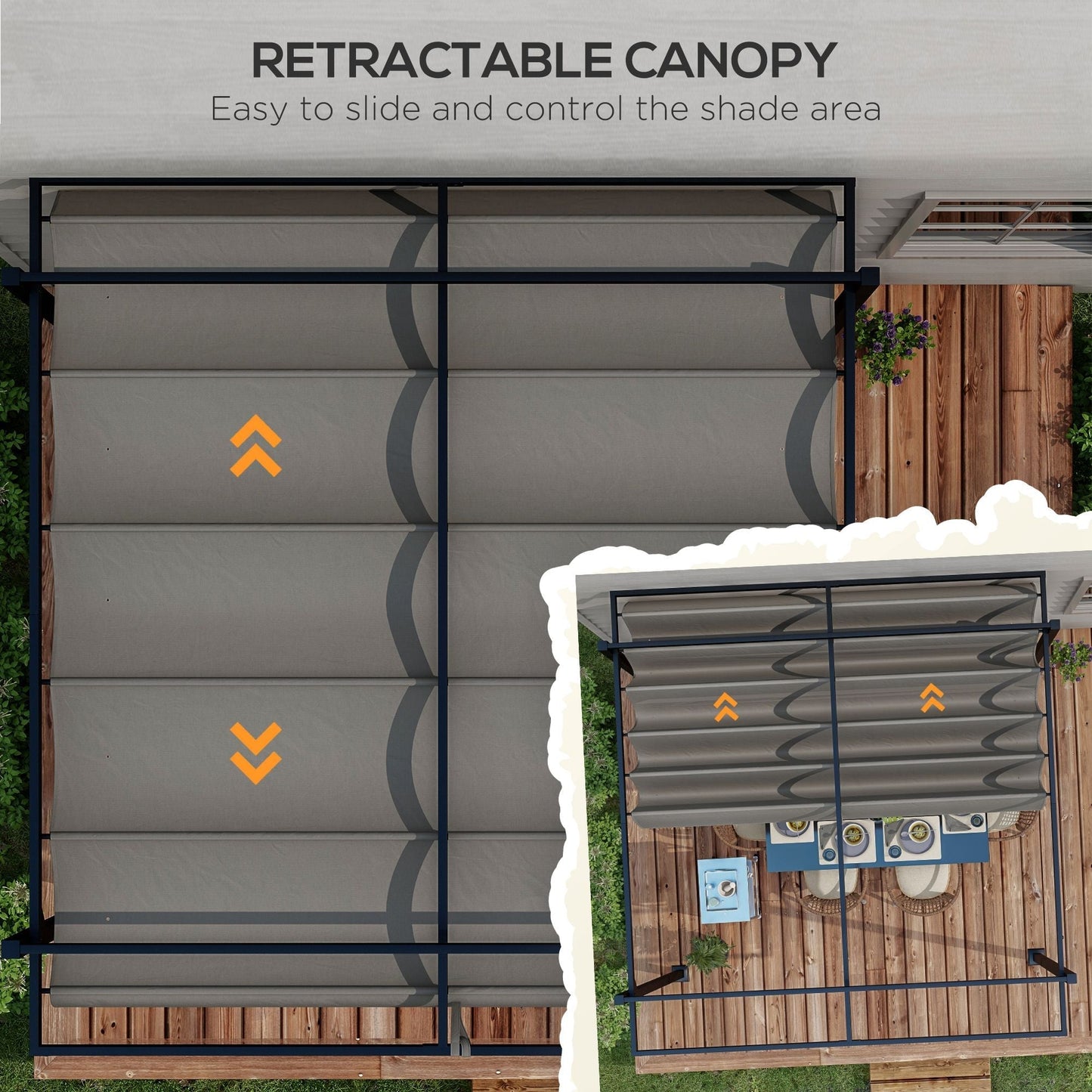 Outsunny Aluminium Pergola with Retractable Roof, 3x4m Garden Shelter for Patio Deck in, Dark Grey