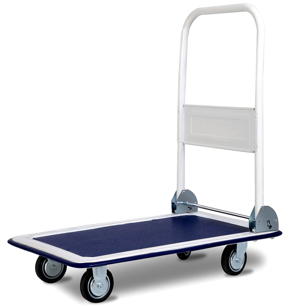 Foldable transport trolleys with a load capacity of up to 150 kg, platform trolleys with 360° swivel casters and handle, blue