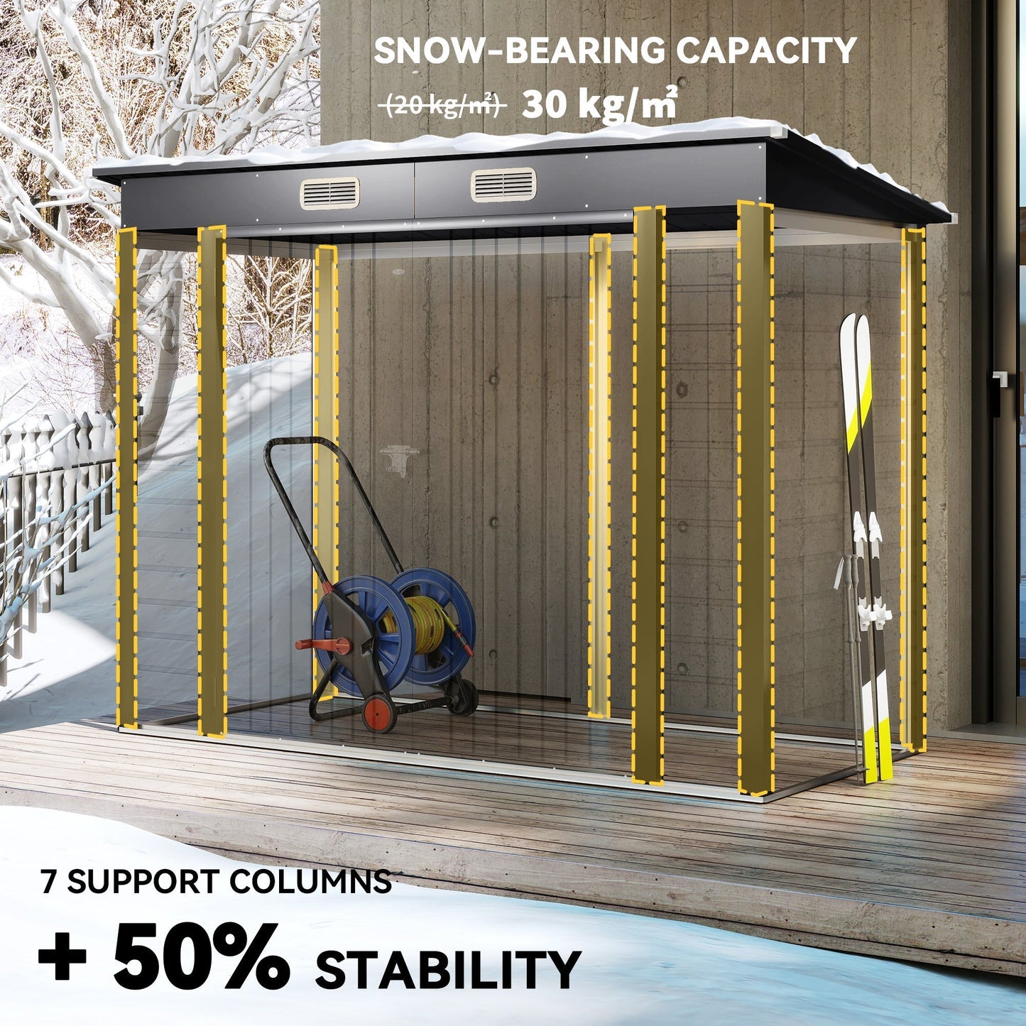 Outsunny 3.7 x 7.9ft Galvanised Steel Shed, with Latched Door and Padlock - Grey