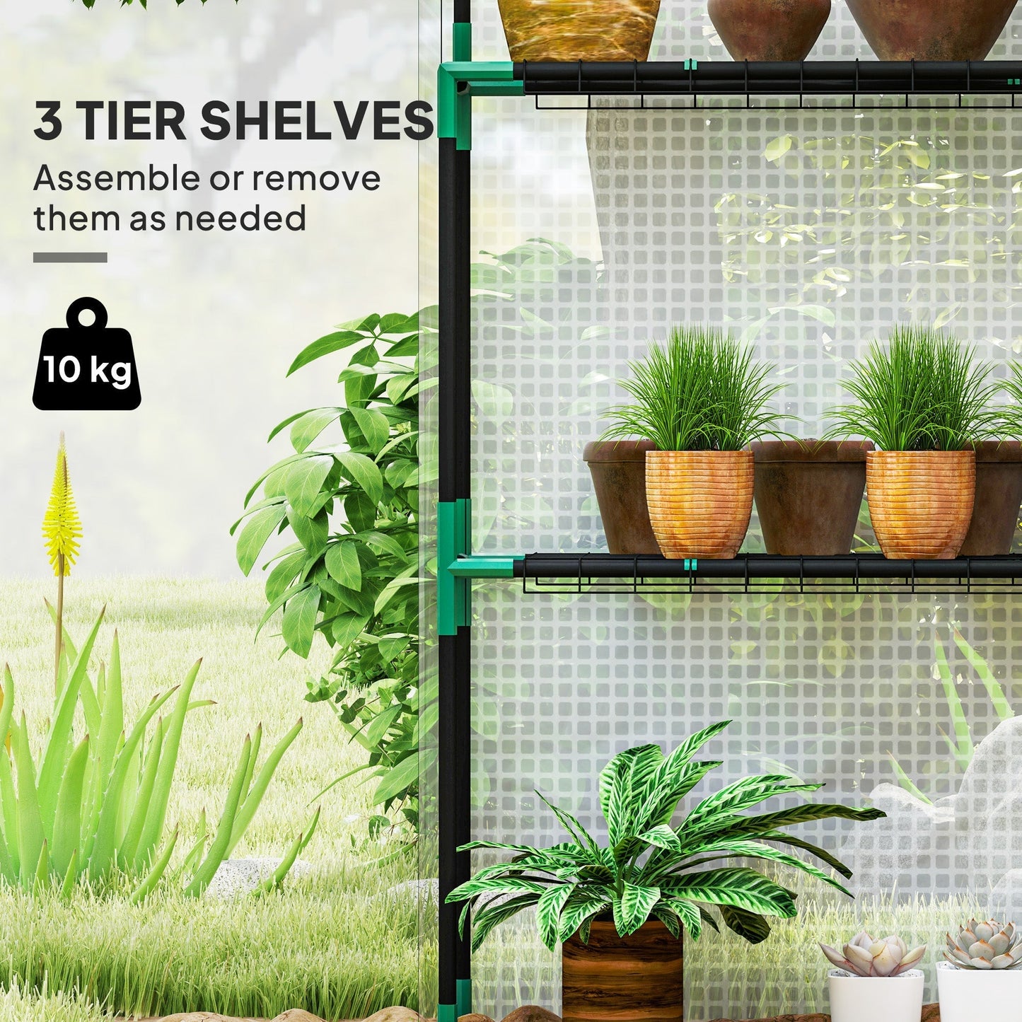 Outsunny 143 x 74cm Walk-In Greenhouse, with Shelves - White