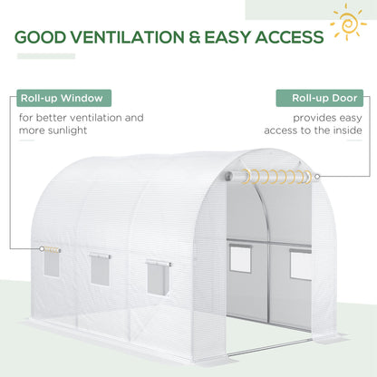 Outsunny 3 x 2 x 2m Polytunnel Greenhouse Replacement Cover ONLY Winter Garden Plant PE Cover for Tunnel Walk-in Greenhouse with Roll-up Windows Door Outdoor, White