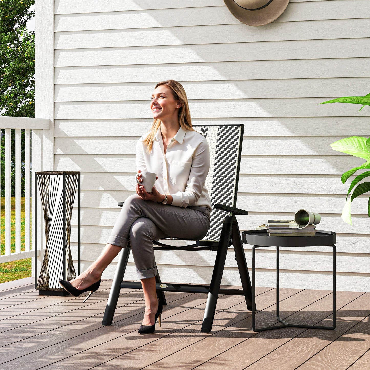 Outsunny Rattan Reclining Garden Chairs - Black