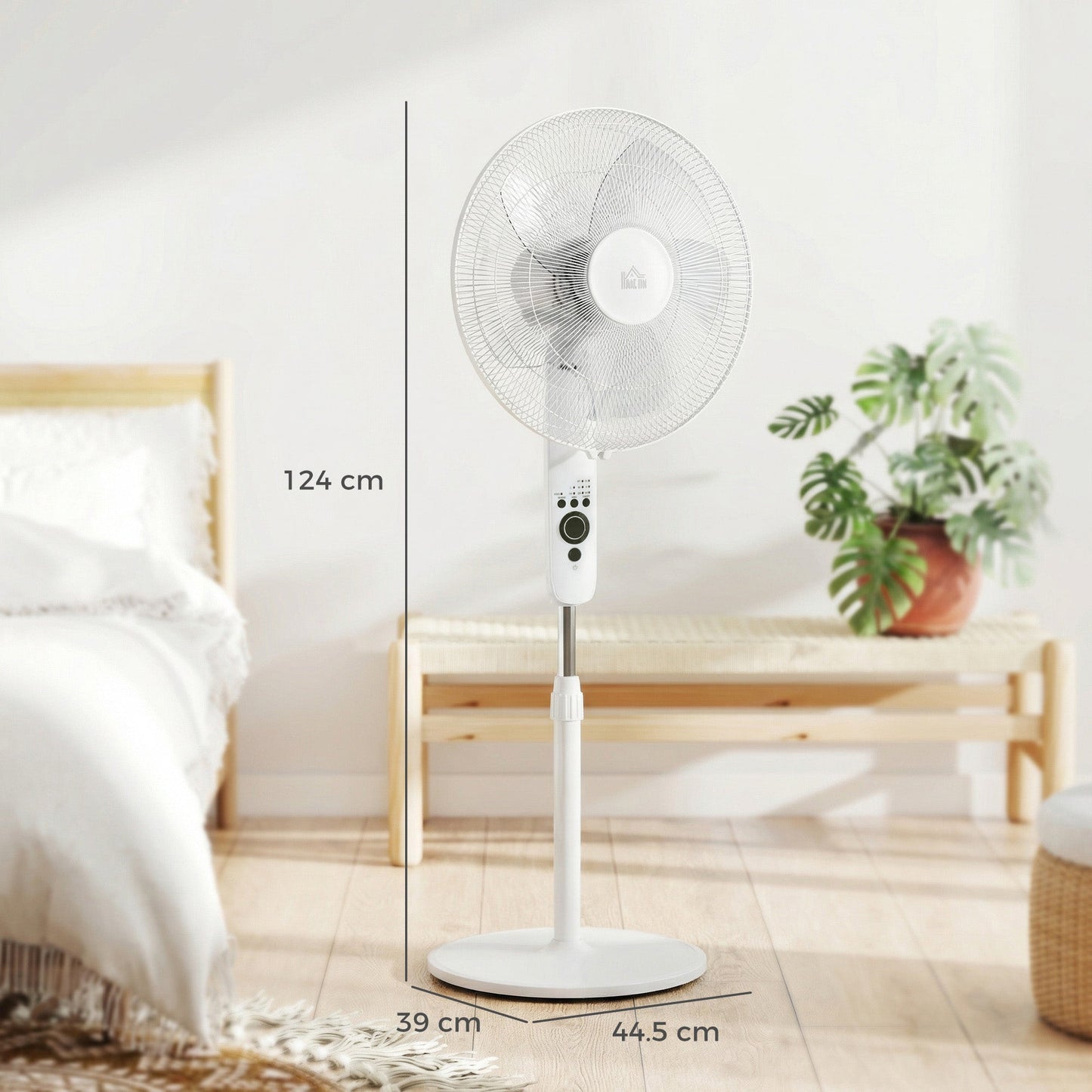 HOMCOM 18" Pedestal Fan with Sleep Mode, Oscillating Standing Fan with 3 Modes, Remote Control, Adjustable Height, White