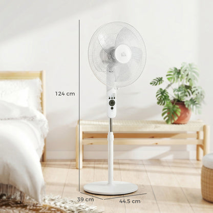 HOMCOM 18" Pedestal Fan with Sleep Mode, Oscillating Standing Fan with 3 Modes, Remote Control, Adjustable Height, White