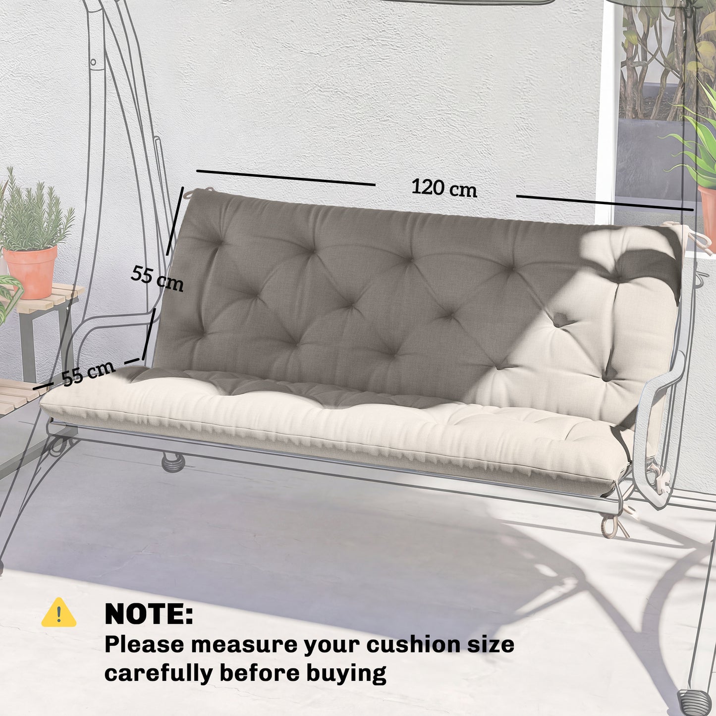 Outsunny Garden Bench Cushion, 2 Seater Swing Chair Cushion, Seat Pad with Ties for Indoor and Outdoor Use, 110 x 120 cm