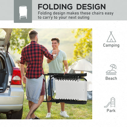 Outsunny Set of 6 Patio Folding Chair Set, Garden Portable Outdoor Chairs with Armrest and Breathable Mesh Fabric Seat and Backrest, for Camping, Beach, Deck, Lawn, Cream White