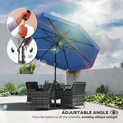 Outsunny 3 m Garden Parasol with Tilt Mechanism & Crank Handle, UPF 30+ Patio Umbrella Outdoor Table Umbrella, Dark Blue
