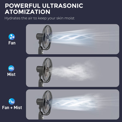 HOMCOM Pedestal Fan with Water Mist Spray, Spray Misting Fan with 70Â° Oscillation, Tilt Head, 3 Speeds, 3 Modes, Adjustable Mist, 3.2L Water Tank, for Home, 120 cm