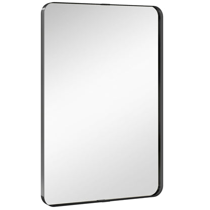 HOMCOM Rectangular Wall Mirror, 90 x 60 cm Wall Mounted Bathroom Mirror with Aluminium Alloy Frame and Tempered Glass, Black