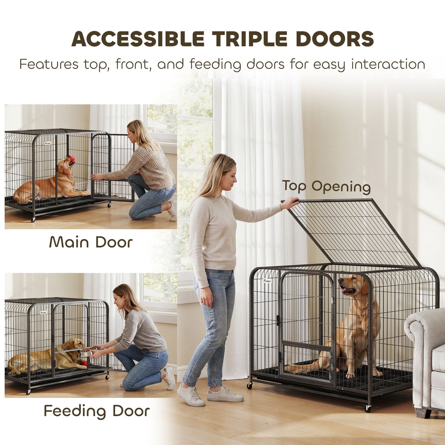 PawHut Heavy Duty Dog Crate,116 x 77 x 88 cm, Large Dog Cage for Small to Large Breeds