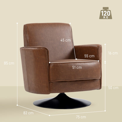 HOMCOM Upholstered Swivel Accent Chair with Thick Padding, Brown