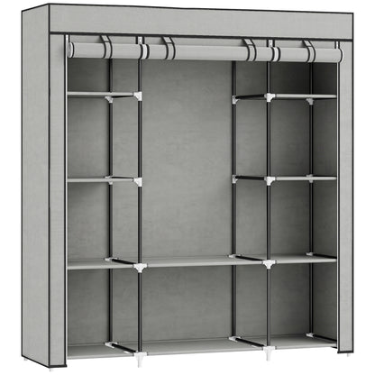 HOMCOM Clothes Storage Organiser with Hanging Rail, Shelves, Portable Wardrobe, Foldable Fabric Wardrobe, Light Grey