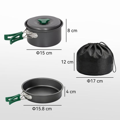 Outsunny Camping Cookware Set, 8-Piece Ultralight Camping Cooking Kit with Anti-Scald Handles, Grey
