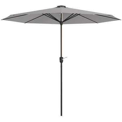 Outsunny 2.65m Garden Parasol, with LED Lights - Light Grey