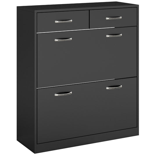 HOMCOM Narrow Shoe Storage with 2 Flip Drawers and Adjustable Shelves Shoe Cabinet Organizer for 12 Pairs of Shoes, Black