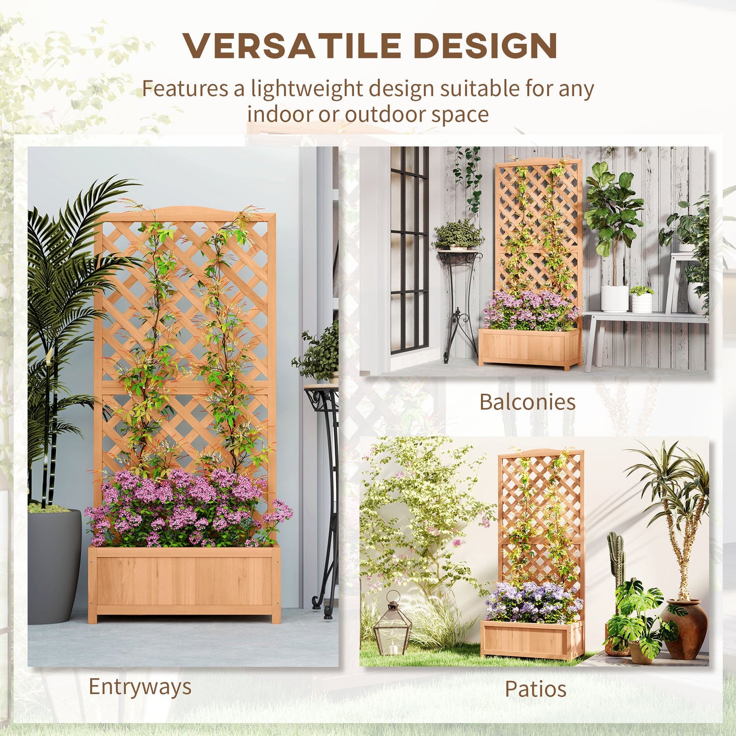 Outsunny Wooden Planter with Trellis, Freestanding Raised Bed for Garden with Lattice, Outdoor Planter Box for Climbing Plants, Vines, Flowers, 76 x 36 x 170 cm, Brown