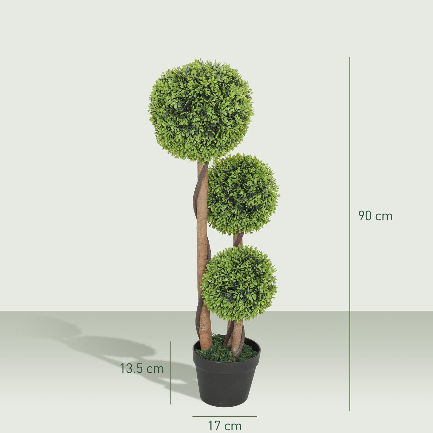 HOMCOM Decorative Artificial Trees Boxwood Ball Topiary Trees Set of 2 in Pot, Fake Plants for Home Indoor Outdoor Decor